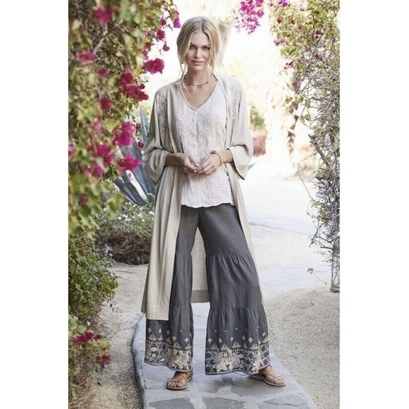 Johnny Was Long Embroidered Belted Cashmere Kimono In Oat Size L $495.00